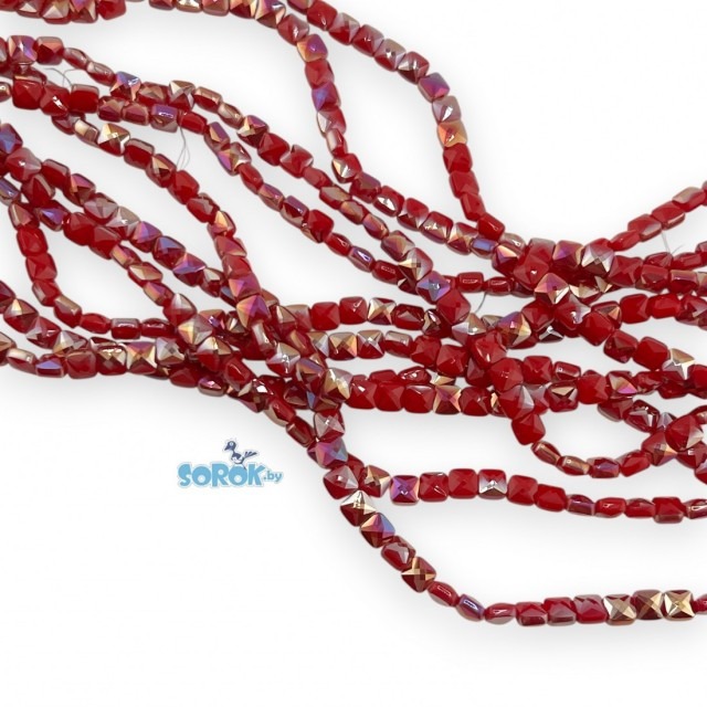 	БУСИНА из стекла, квадрат с огр., Scarlet, 6мм