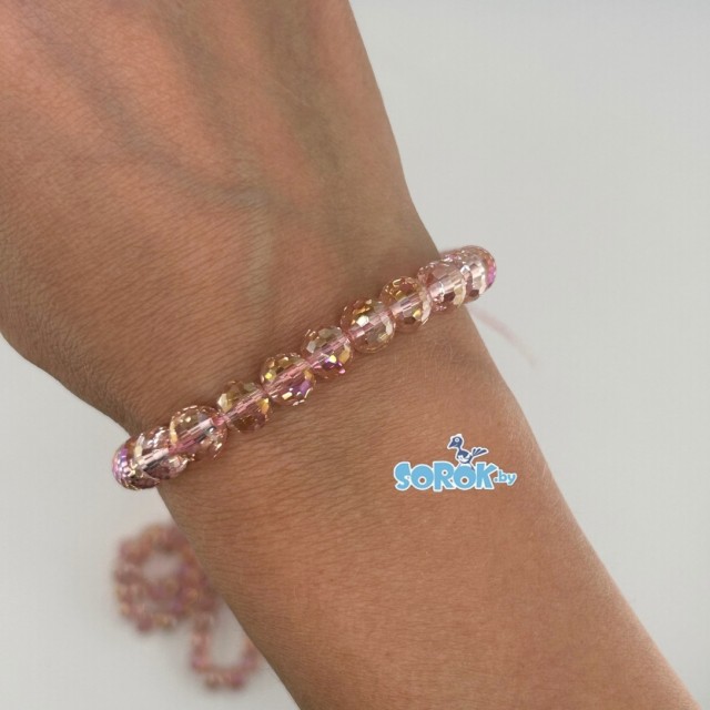 БУСИНА из стекла, шар, юв.огр, Pink Shimmer, 8мм