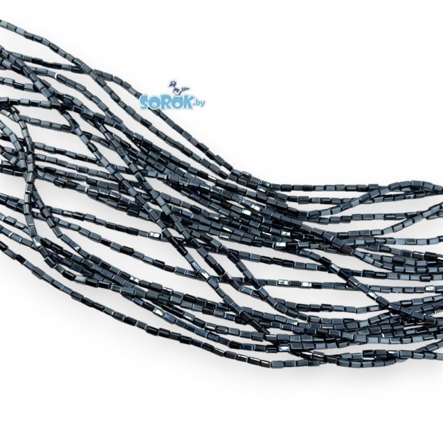 БУСИНА из стекла, брусок, Jet Hematite, 4х2,5мм