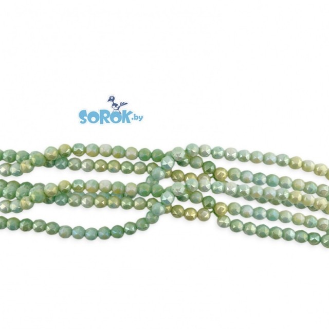 БУСИНА из стекла с огр. призма, шар, Pastel Green Peas, 8мм