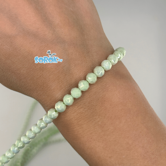 	БУСИНА из стекла с огр. призма, шар, Pastel Light Green, 6мм