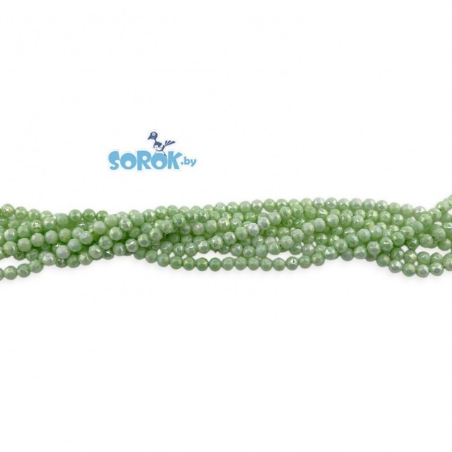 	БУСИНА из стекла с огр. призма, шар, Pastel Light Green, 6мм