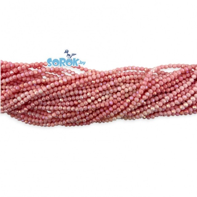 	БУСИНА из стекла с юв.огр., шар, Pastel Rose gradient, 4мм/нить 36см