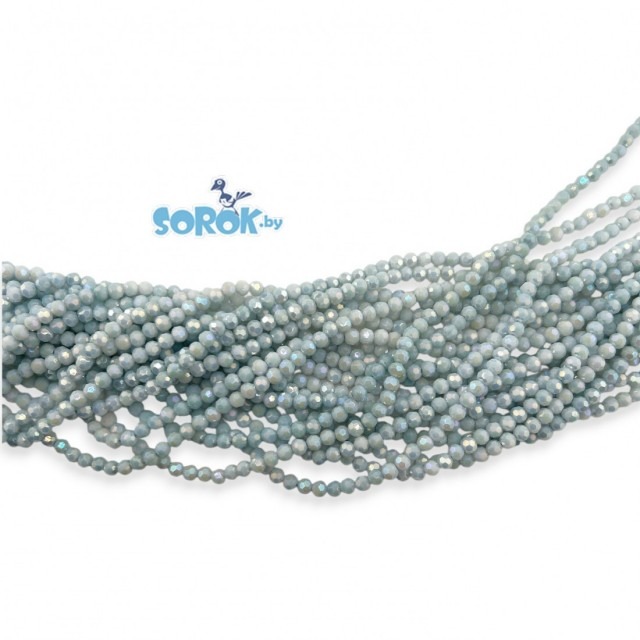 БУСИНА из стекла с юв.огр, шар, Pastel Blue, 4мм/нить 36см