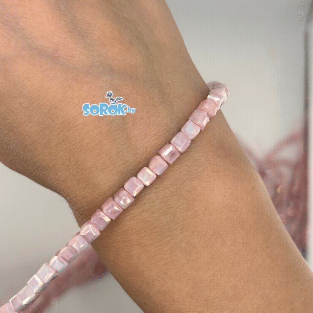БУСИНА из стекла, куб, Baby Pink, 4,5x4,5мм