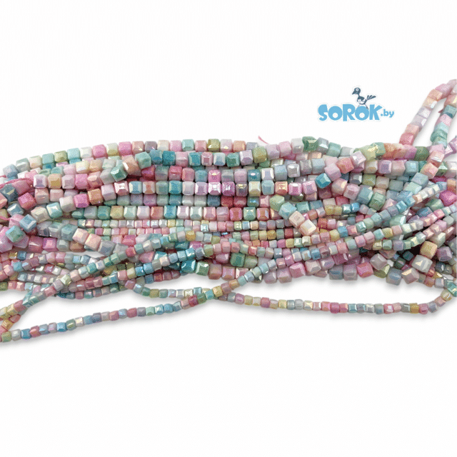 БУСИНА из стекла, куб, Pastel MIX