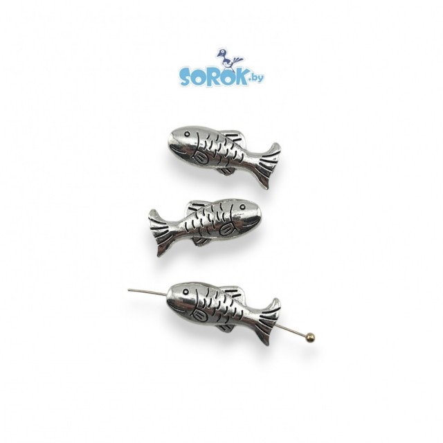 БУСИНА, рыба, цвет светлое серебро, 23х6мм