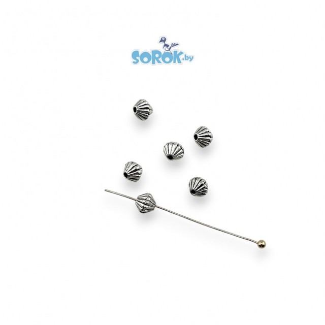 БУСИНА, биконус текстурный, цвет серебро, 5мм