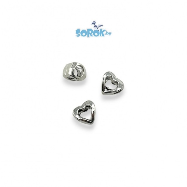 БУСИНА-шарм, сердце контурное, цвет светлое серебро, 10х7мм