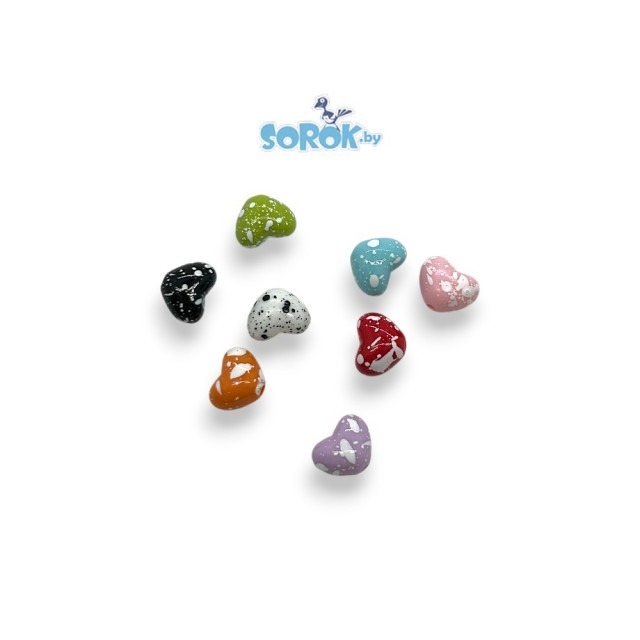 БУСИНА, акрил, сердце далматин, микс, 10x13мм