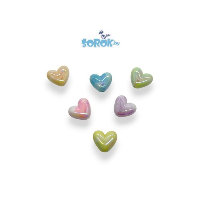 БУСИНА, акрил, сердце, микс АБ, 15x17мм