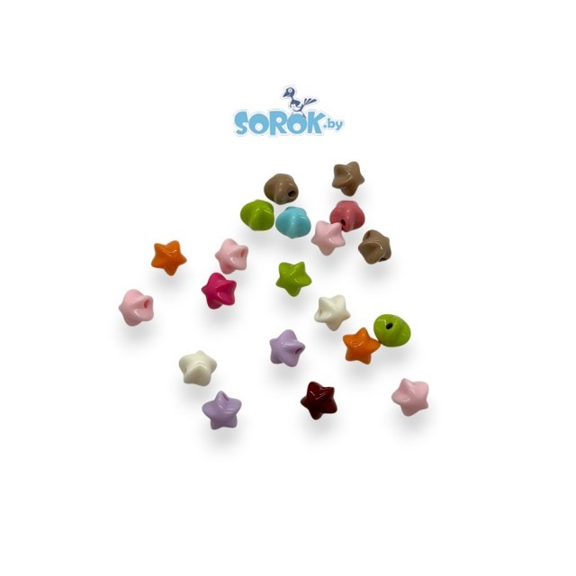 БУСИНА, акрил, звездочка, микс, 10мм / 10гр