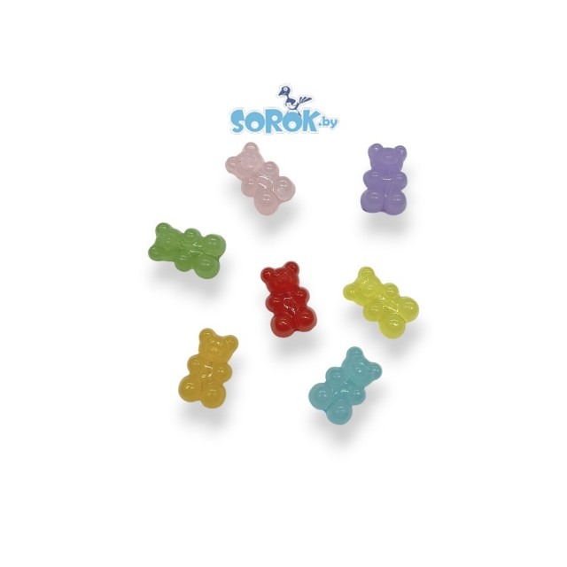 БУСИНА, акрил, мишка HARIBO, матовый, микс, 28x12мм