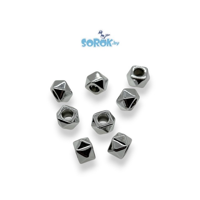 БУСИНА, акрил, призма, серебро, 10x15мм