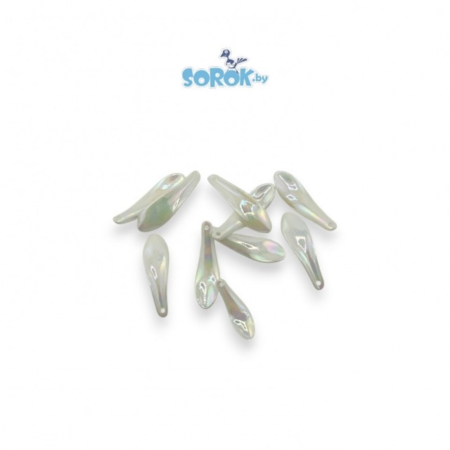 БУСИНА, акрил, листик, перламутр АВ, 35x10мм/ 10 шт
