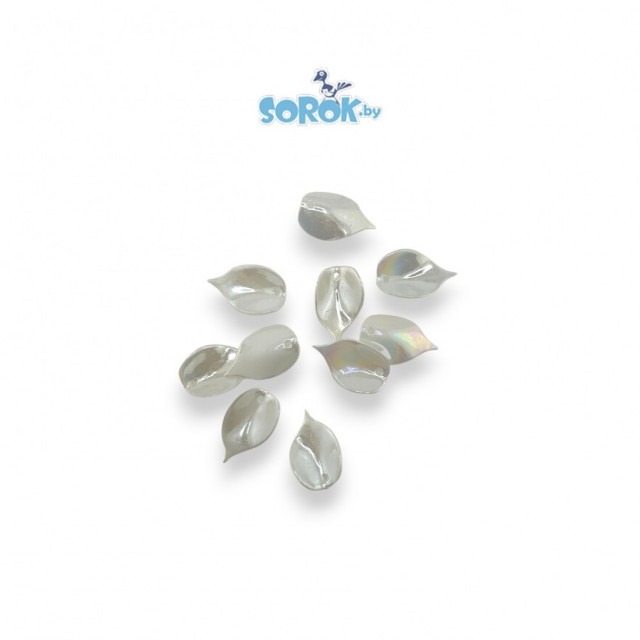 БУСИНА, акрил, березовый лист, перламутр АВ, 21x14мм/10 шт