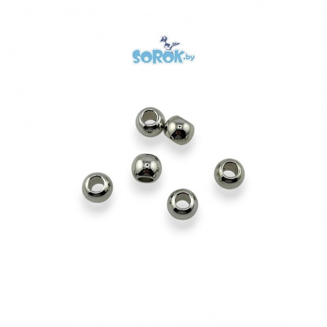 БУСИНА, акрил, бочонок, серебро, 10мм