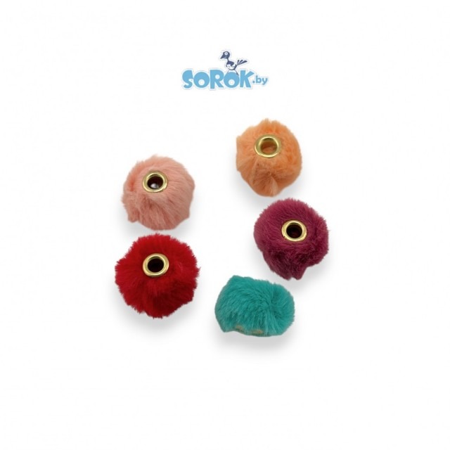 БУСИНА с широким отверстием, меховая, микс, золото 12х14мм