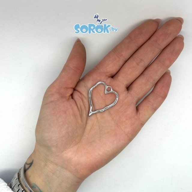 ПОДВЕСКА, контурное мятое сердце, цвет серебро, 37х28мм