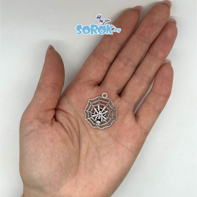 ПОДВЕСКА, паук на паутине, цвет серебро, 27мм