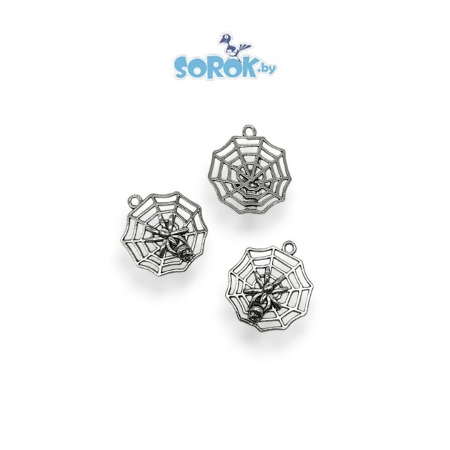 ПОДВЕСКА, паук на паутине, цвет серебро, 27мм