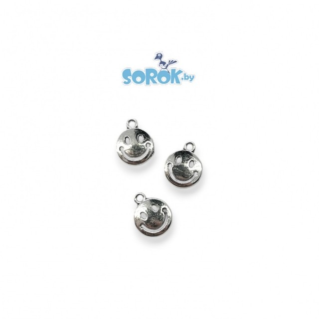ПОДВЕСКА, смайлик, цвет светлое серебро, 12мм