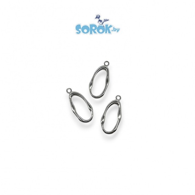 ПОДВЕСКА, контурный овал мятый, цвет серебро, 26х12мм