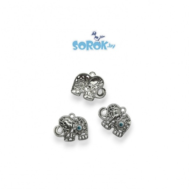 ПОДВЕСКА со стразами, амулет, Слон с глазом, серебро, 16мм