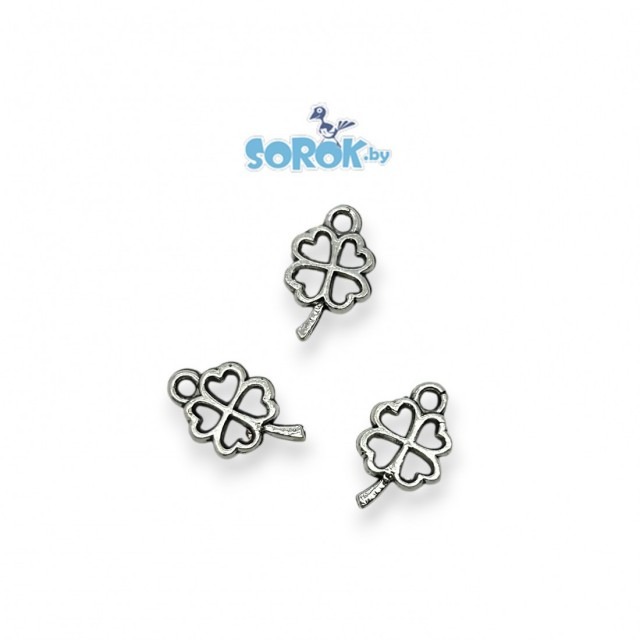 ПОДВЕСКА, контурный клевер, темное серебро, 10мм