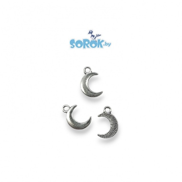 ПОДВЕСКА, луна, глянец, цвет светлое серебро, 15мм