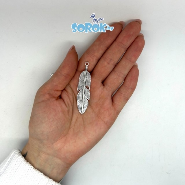 ПОДВЕСКА, перо индейское, цвет серебро, 61х16мм