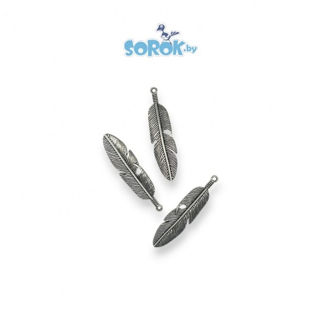 ПОДВЕСКА, перо индейское, цвет серебро, 61х16мм