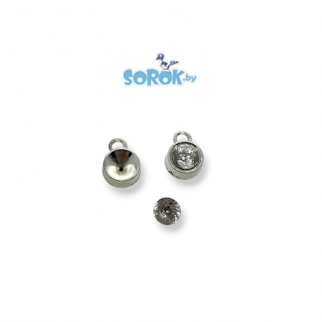 ПОДВЕСКА-оправа под шатон ss39 (6,5мм), цвет светлое серебро, 9мм