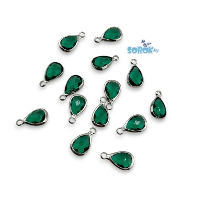 ПОДВЕСКА, капля, Emerald, родий, 14х10мм