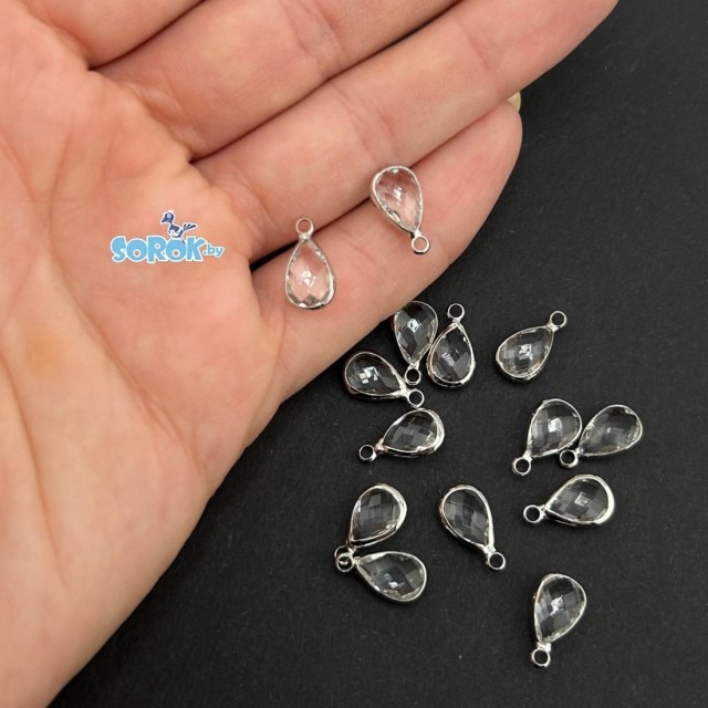ПОДВЕСКА, капля, Crystal, родий, 14х10мм