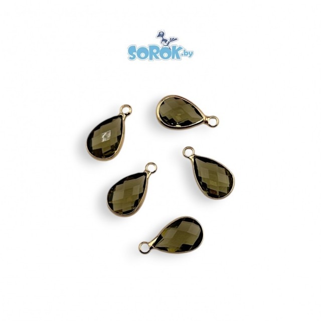 ПОДВЕСКА, капля, Smoke Topaz, позолота 18К, 15х9мм