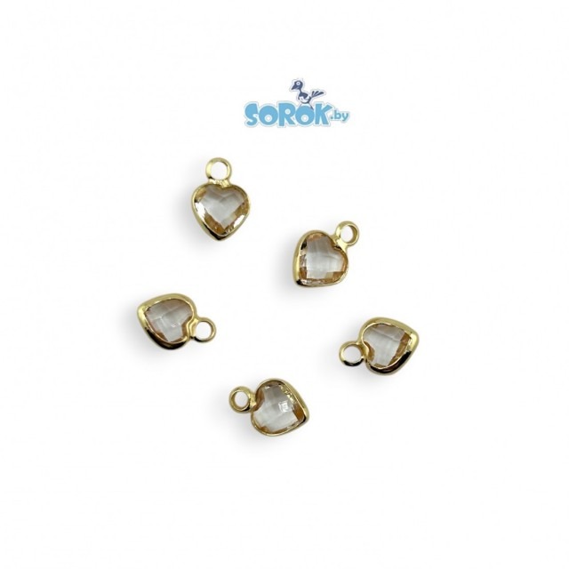 ПОДВЕСКА, сердце, Crystal, позолота 24K, 9х7мм