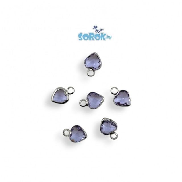 ПОДВЕСКА, сердце, Purple, родий, 9х7мм