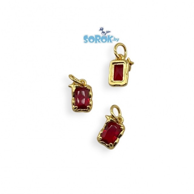 ПОДВЕСКА с цирконом Red, прямоугольник со звездой, позолота 24K, 10х6мм