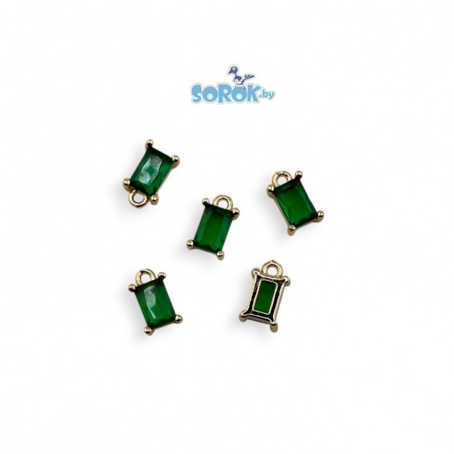 ПОДВЕСКА с цирконом Emerald, прямоугольник, позолота 24K, 9х5мм