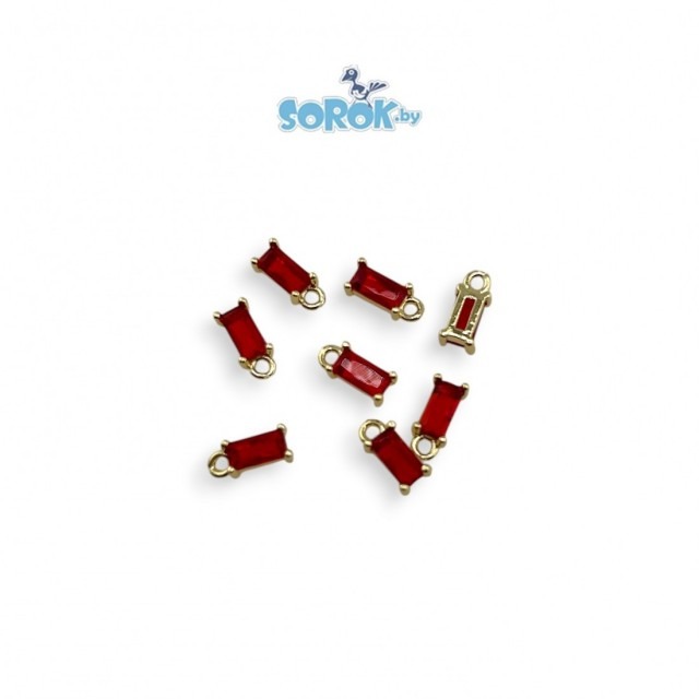 ПОДВЕСКА с цирконом Red, прямоугольник, позолота 24K, 9х4мм