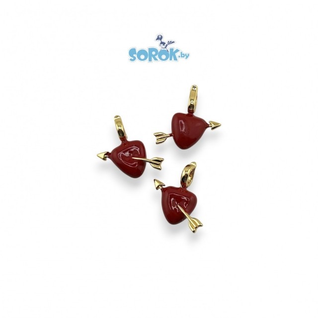 ПОДВЕСКА, сердце Купидона (бейл с зажимом), позолота 18К, 17х15мм