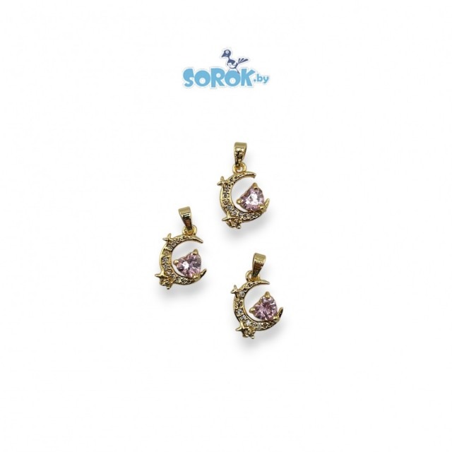 ПОДВЕСКА, луна с сердцем, Rose, позолота 18К, 17х15мм