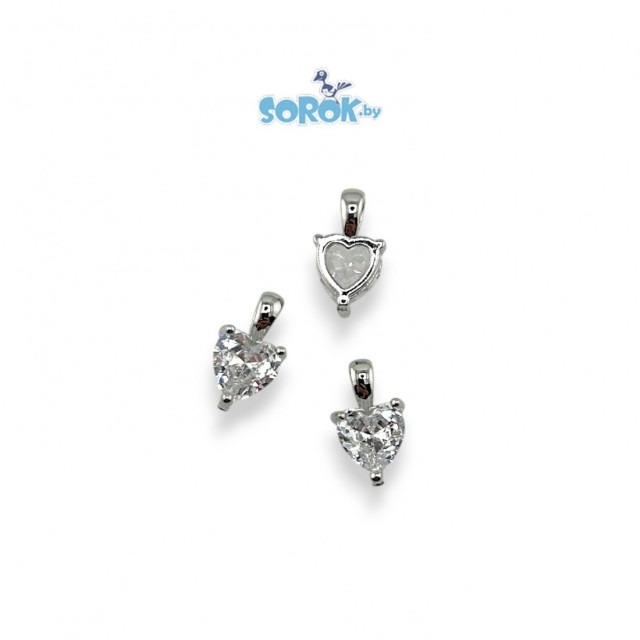 ПОДВЕСКА, сердце (с петлей), Crystal, родий,13х8мм