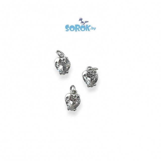 ПОДВЕСКА, сливочное сердце, Crystal, родий, 9х6мм