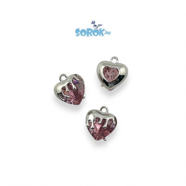 ПОДВЕСКА, сливочное сердце, Light Rose, родий,13х12мм