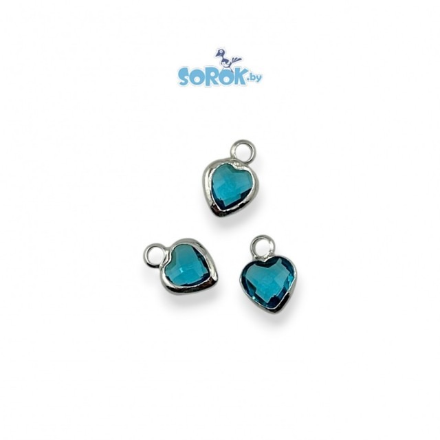 ПОДВЕСКА, сердце, Aquamarine, родий, 9х7мм