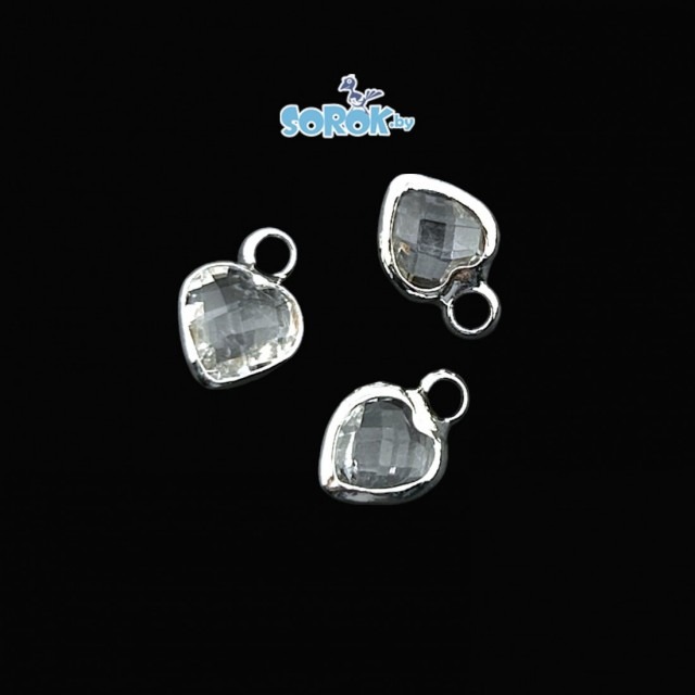 ПОДВЕСКА, сердце, Crystal, родий, 9х7мм