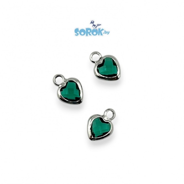 ПОДВЕСКА, сердце, Emerald, родий, 9х7мм