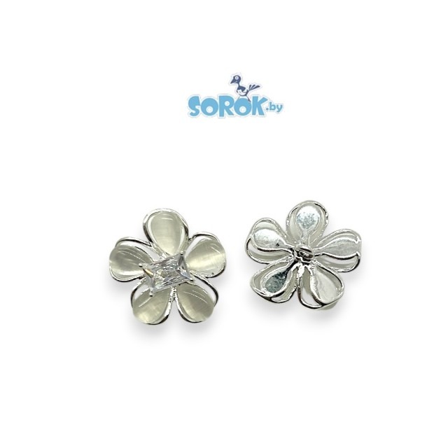 ПОДВЕСКА с крупным цирконом, цветок сакуры, white opal, родий,16мм